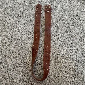 Brown Studded Tooled Leather Belt